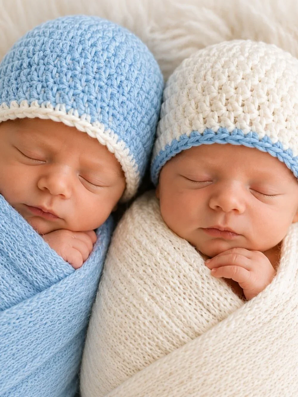 Baby Beanies 0-3 months. Blue and White Set. Never worn